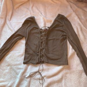 Brown Tie Up Crop Top Sexy